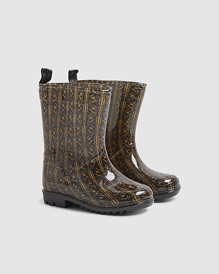 Mini Girls Black Monogram Wellie Boots