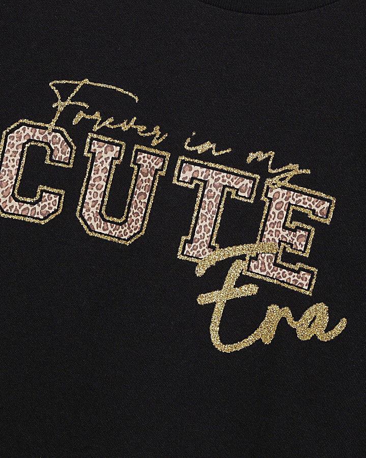 Mini Girls Black Cutie Leopard T-Shirt