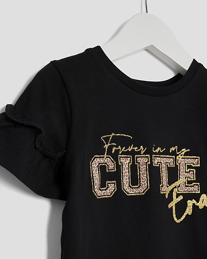 Mini Girls Black Cutie Leopard T-Shirt
