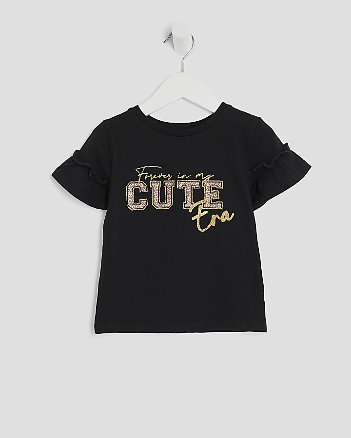 Mini Girls Black Cutie Leopard T-Shirt