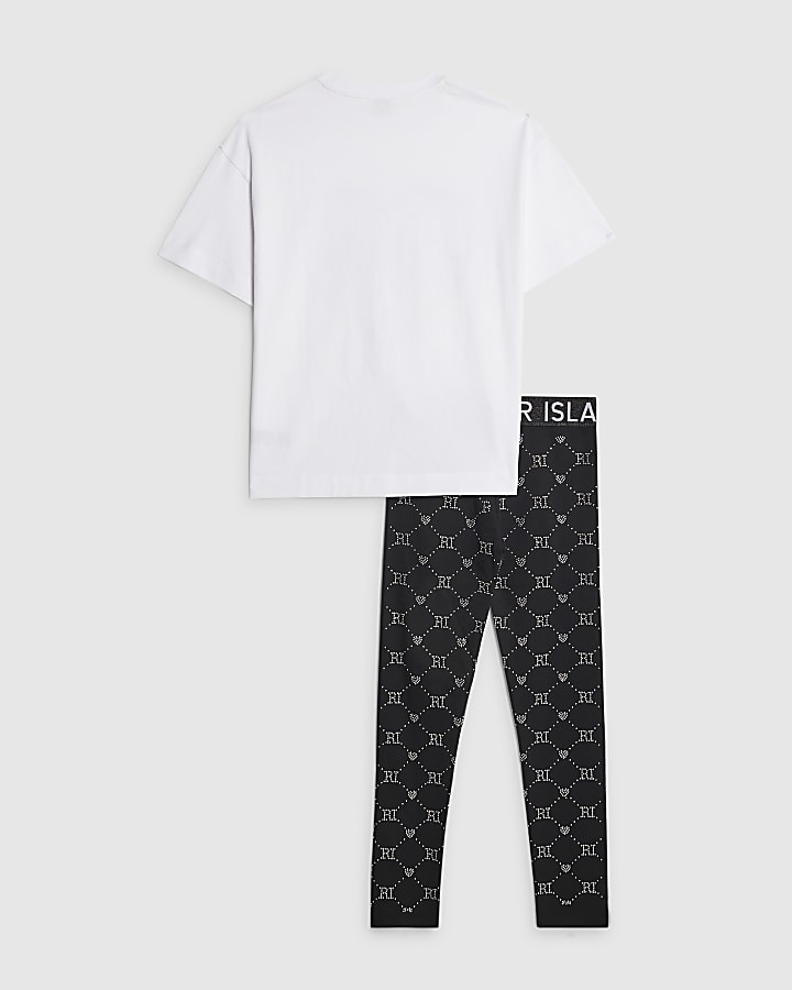 Girls White RI Monogram Leggings Set