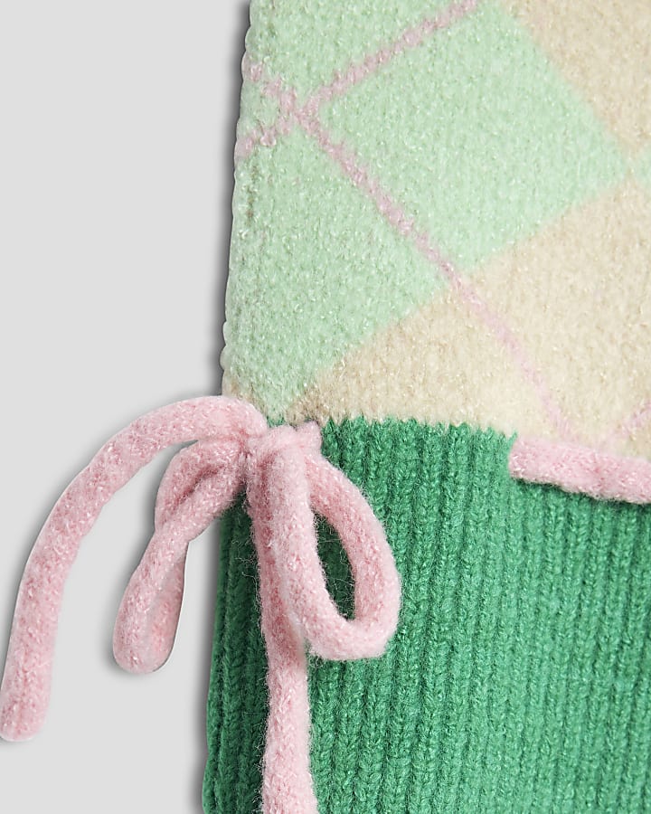 Nephthys Girls Green Argyle Bow Jumper
