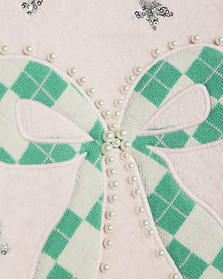 Nephthys Girls Pink Argyle Bow Jumper