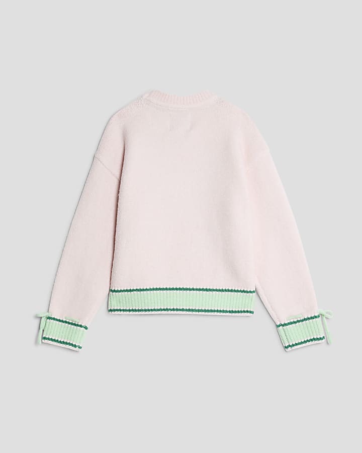 Nephthys Girls Pink Argyle Bow Jumper