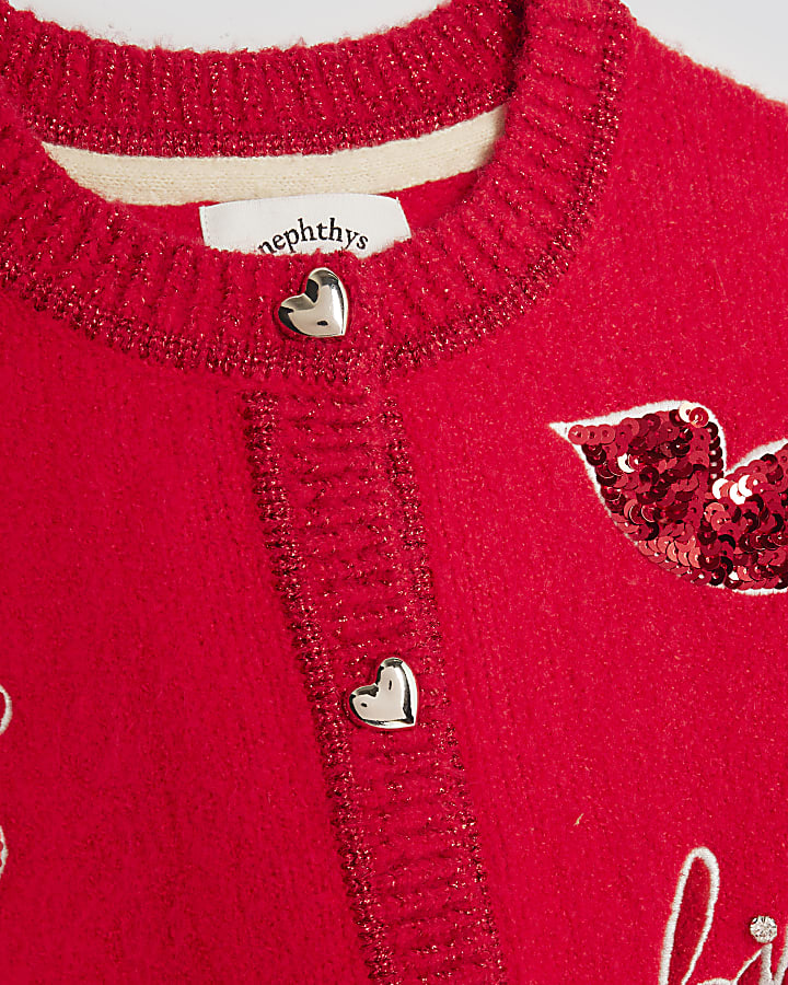 Nephthys Girls Red Doodle Cardigan
