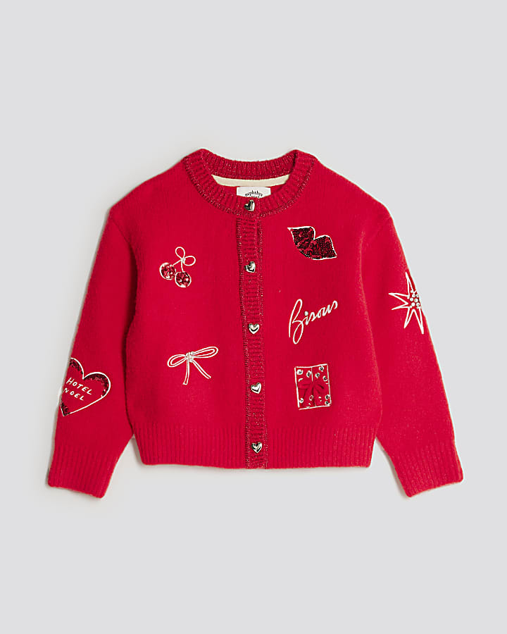 Nephthys Girls Red Doodle Cardigan
