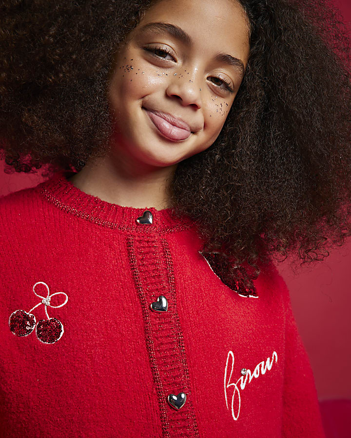 Nephthys Girls Red Doodle Cardigan