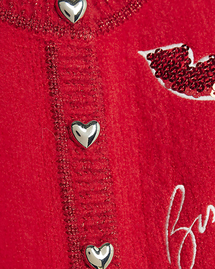 Nephthys Mini Girls Red Doodle Cardigan