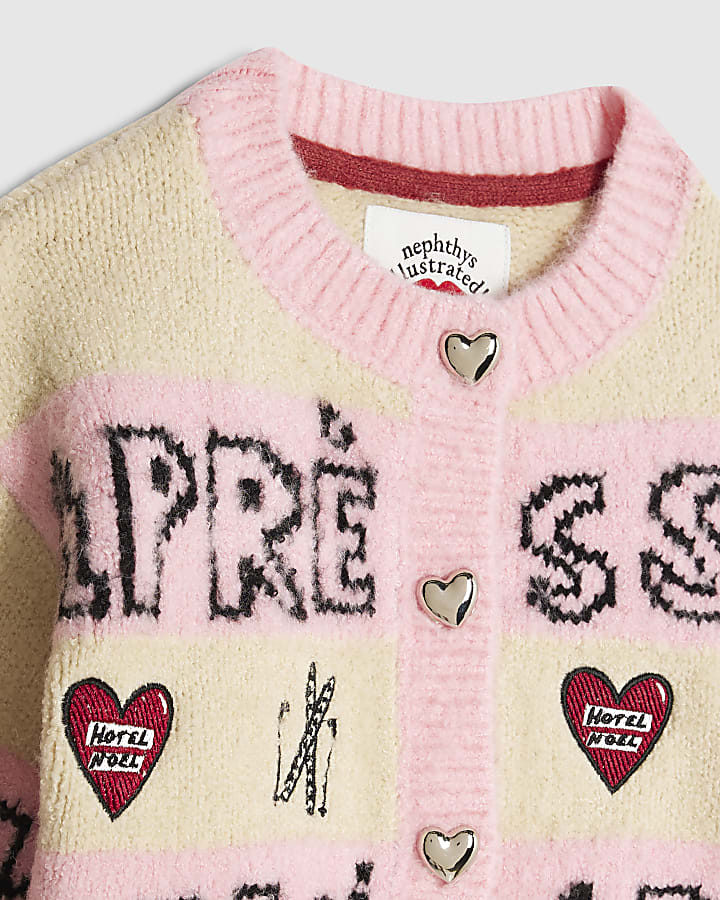 Nephthys Mini Girls Pink Apres Ski Cardigan