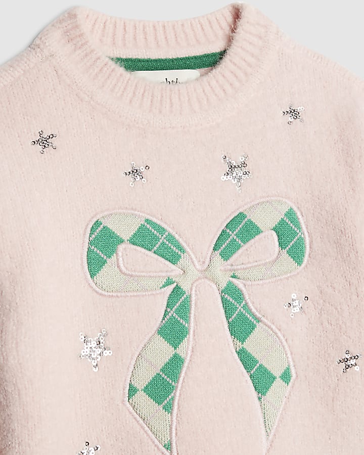 Nephthys Mini Girls Pink Argyle Bow Jumper