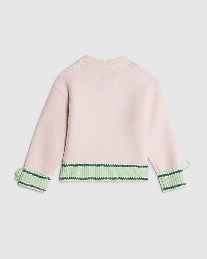 Nephthys Mini Girls Pink Argyle Bow Jumper