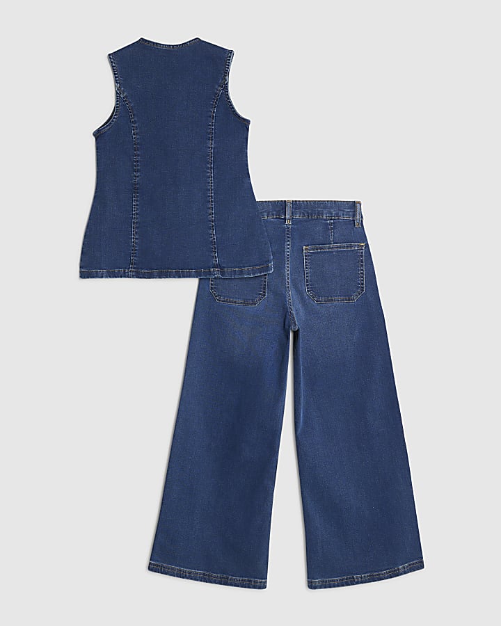 Girls Denim Waistcoat Set