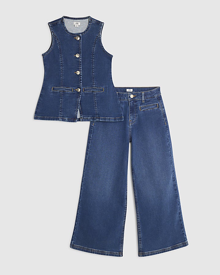 Girls Denim Waistcoat Set