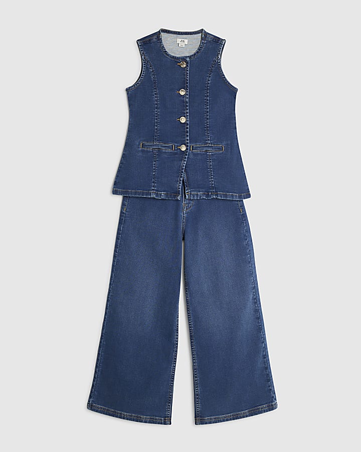 Girls Denim Waistcoat Set