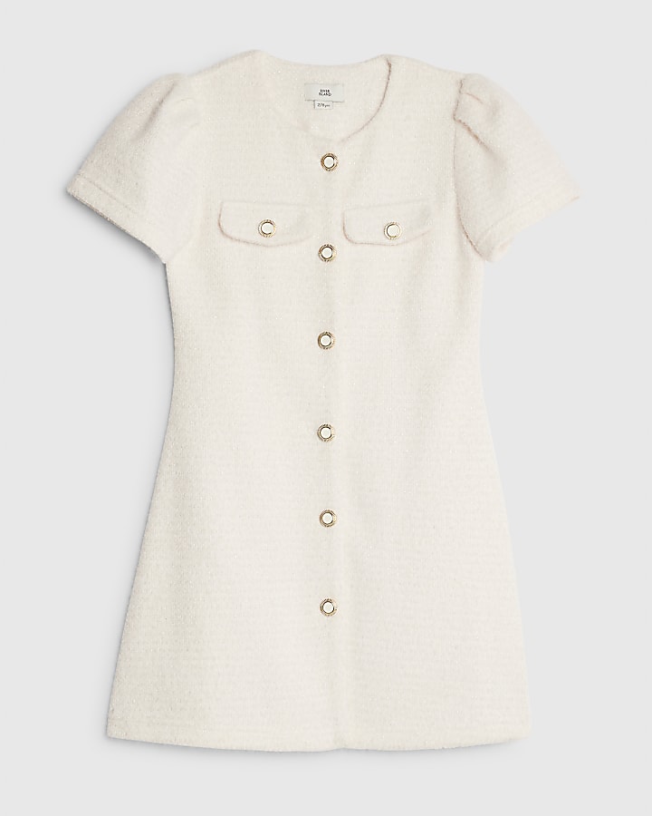 Girls Cream Fit And Flare Dress