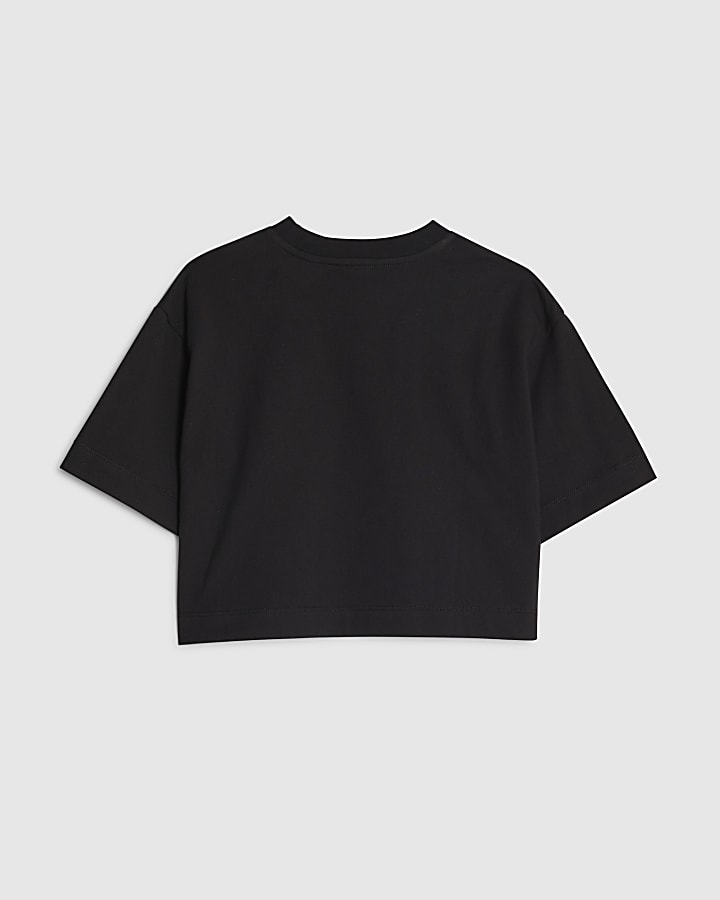 Girls Black Embellished Bow Top