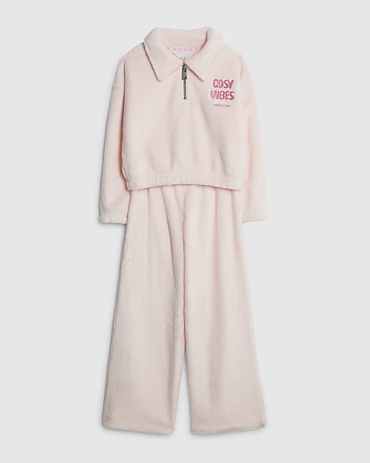 Girls Pink Cosy Vibes Velour Loungewear Set