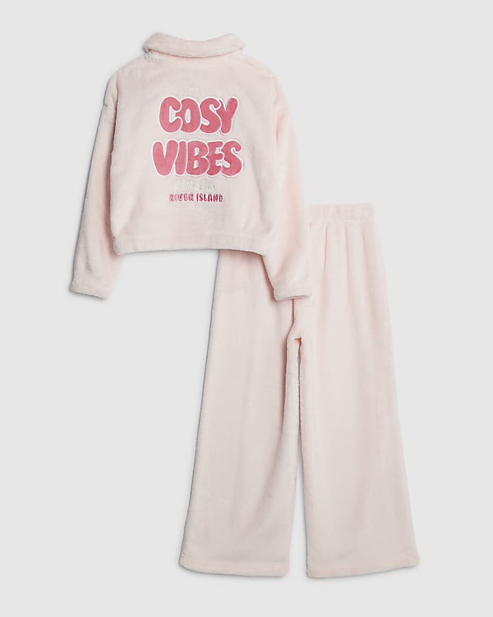 Girls Pink Cosy Vibes Velour Loungewear Set