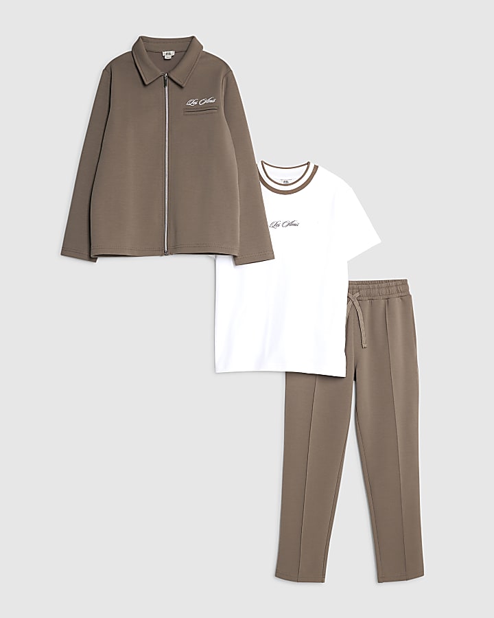 Boys Brown Jacket 3 Piece Set