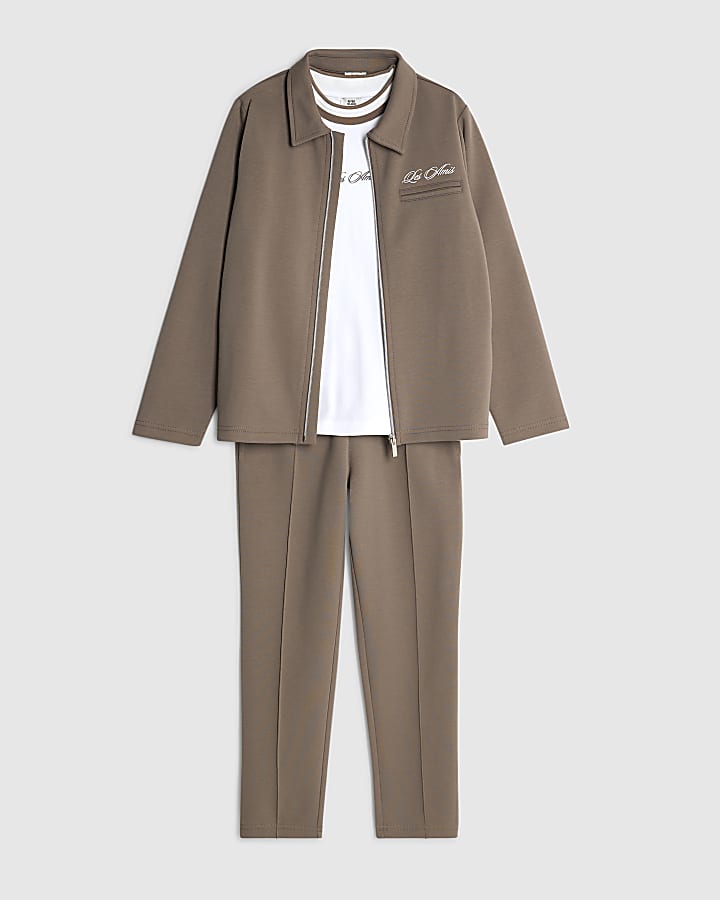 Boys Brown Jacket 3 Piece Set