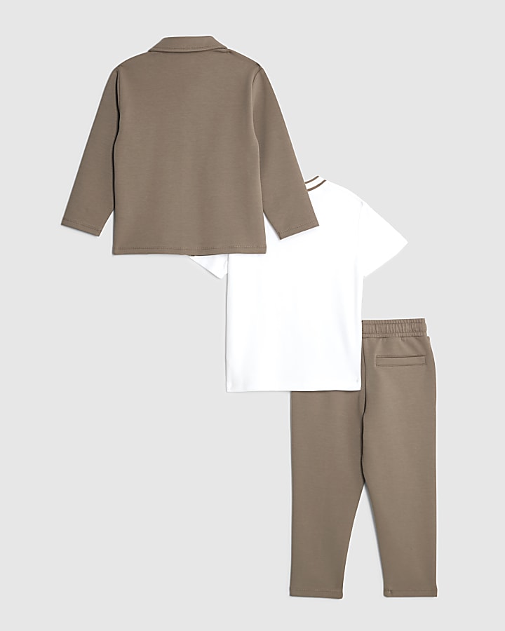 Mini Boys Brown Jacket 3 Piece Set