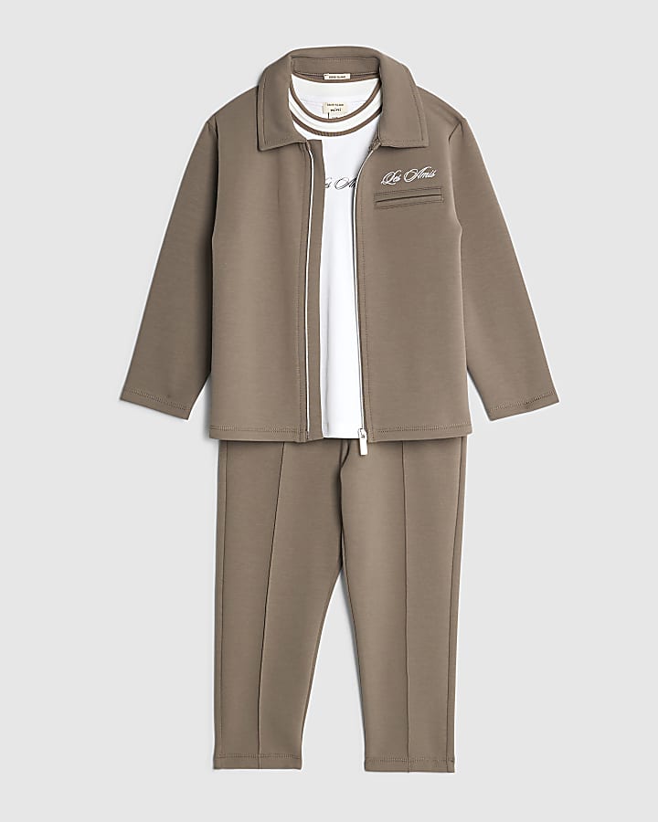 Mini Boys Brown Jacket 3 Piece Set