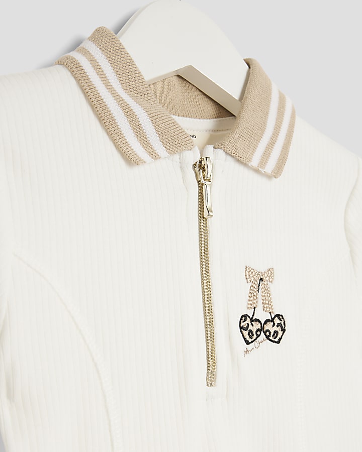 Mini Girls White Ribbed Leopard Cherry Dress