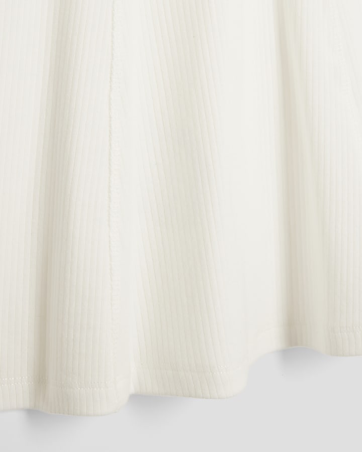 Mini Girls White Ribbed Leopard Cherry Dress