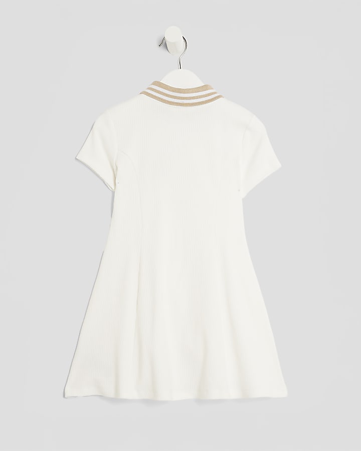 Mini Girls White Ribbed Leopard Cherry Dress