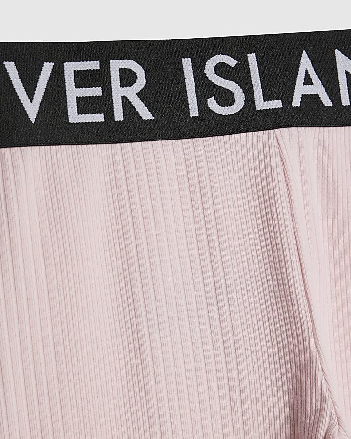 Girls Pink Ribbed RI Leggings