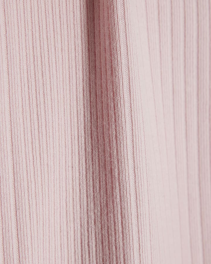 Girls Pink Ribbed RI Leggings