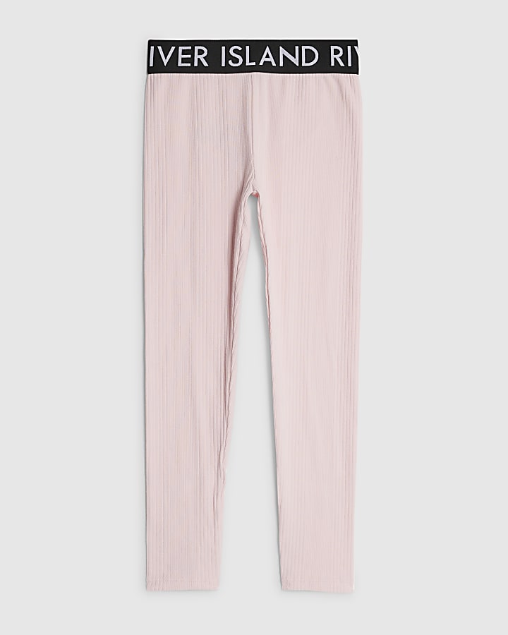 Girls Pink Ribbed RI Leggings