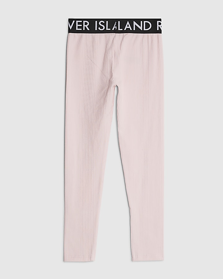 Girls Pink Ribbed RI Leggings