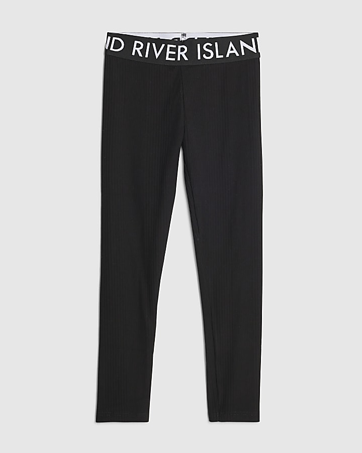Girls Black Ribbed Leggings