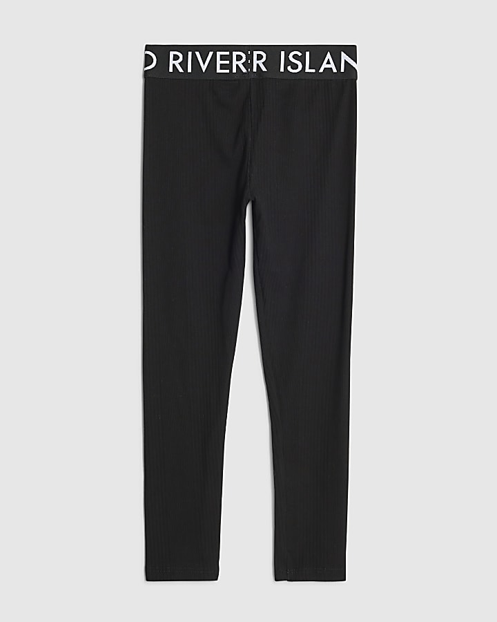 Girls Black Ribbed Leggings