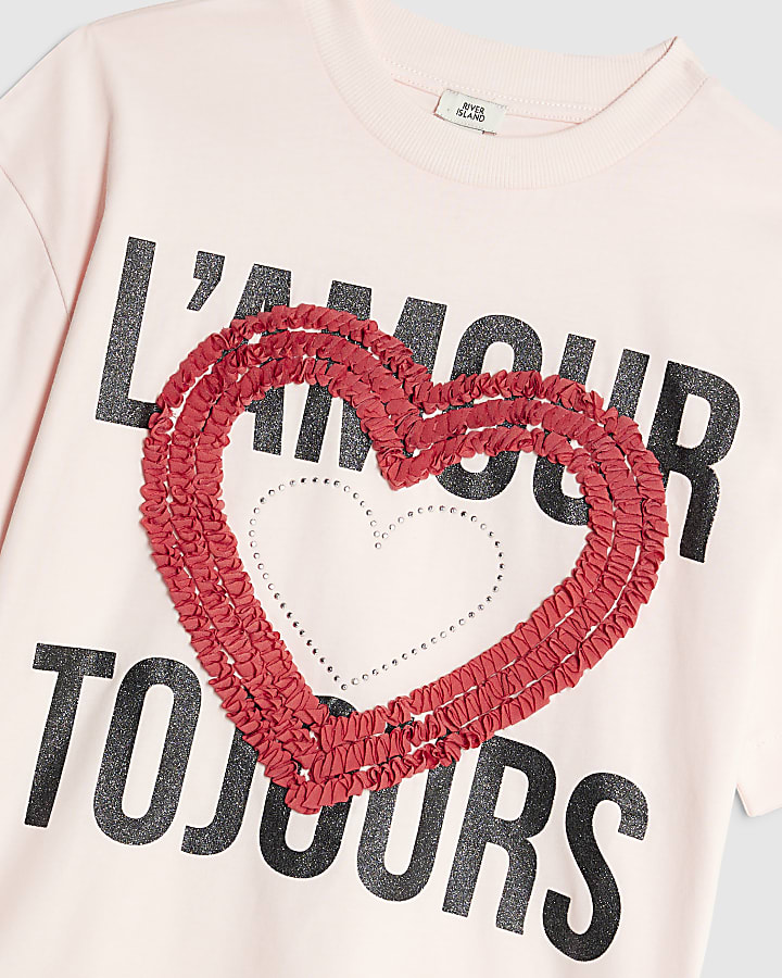 Girls Pink L'amour 3D Heart T-Shirt