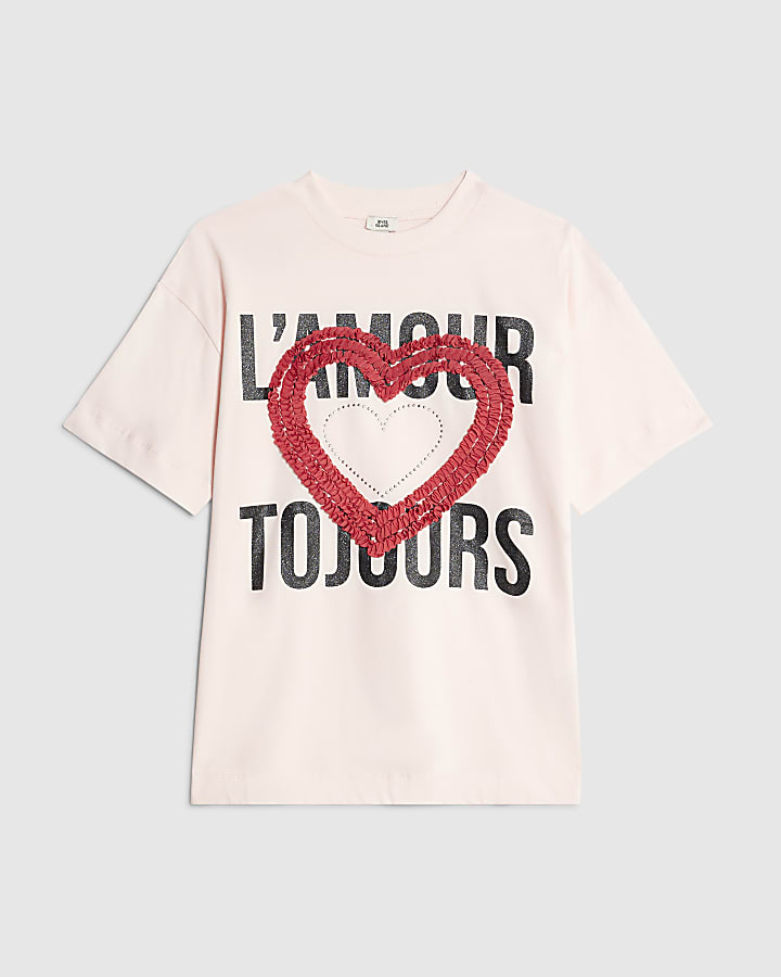 Girls Pink L'amour 3D Heart T-Shirt