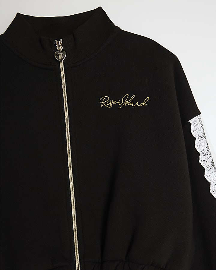 Girls Black Ruffle Sweatshirt Set