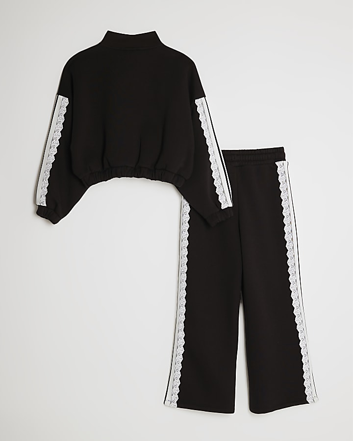 Girls Black Ruffle Sweatshirt Set
