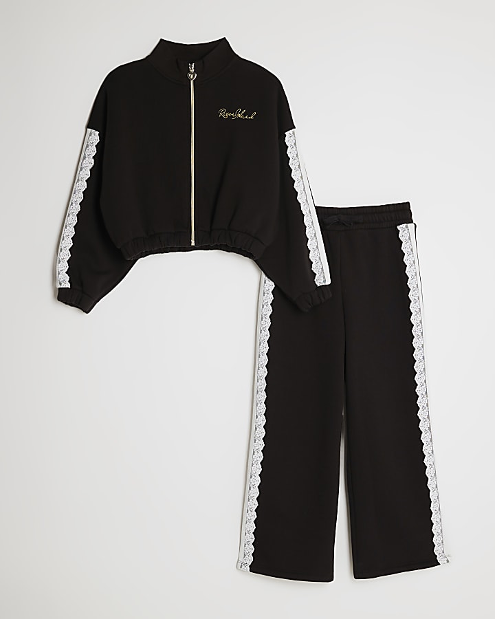 Girls Black Ruffle Sweatshirt Set
