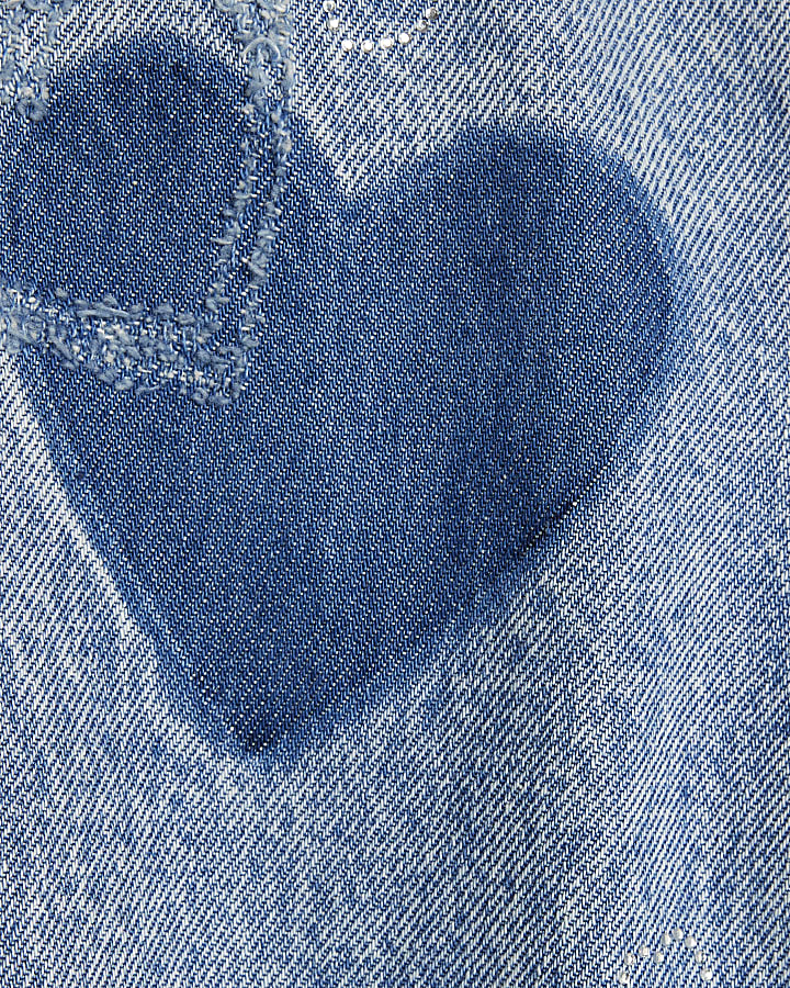 Girls Blue Denim Heart Patch Jeans Set 