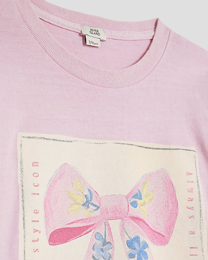 Girls Pink Floral Bow T-Shirt