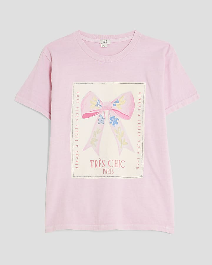 Girls Pink Floral Bow T-Shirt