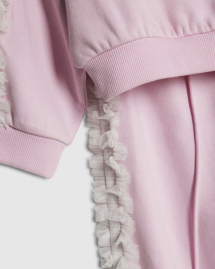 Girls Pink Bow Side Ruffle Sweatshirt Set