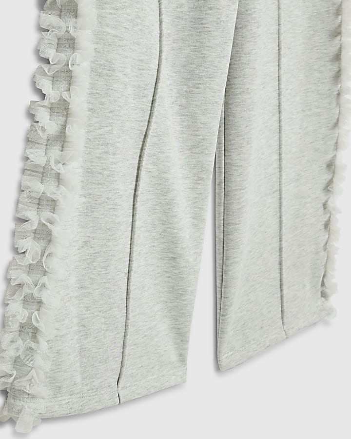 Girls Grey Bow Side Ruffle Sweatshirt Set