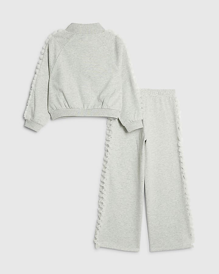 Girls Grey Bow Side Ruffle Sweatshirt Set