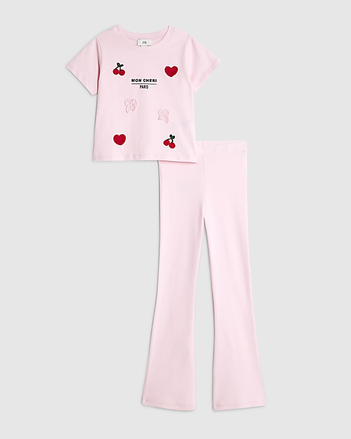Girls Pink 3D Crochet T-Shirt Set