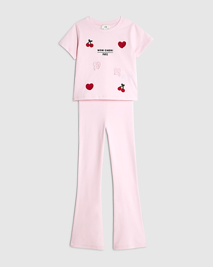Girls Pink 3D Crochet T-Shirt Set