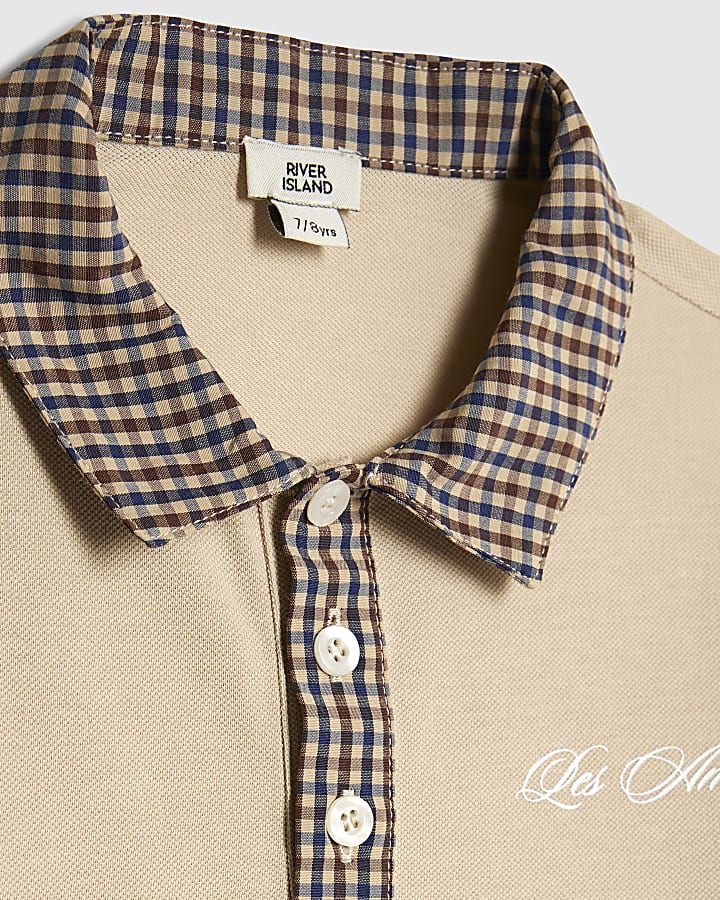 Boys Beige Contrast Collar Polo Shirt