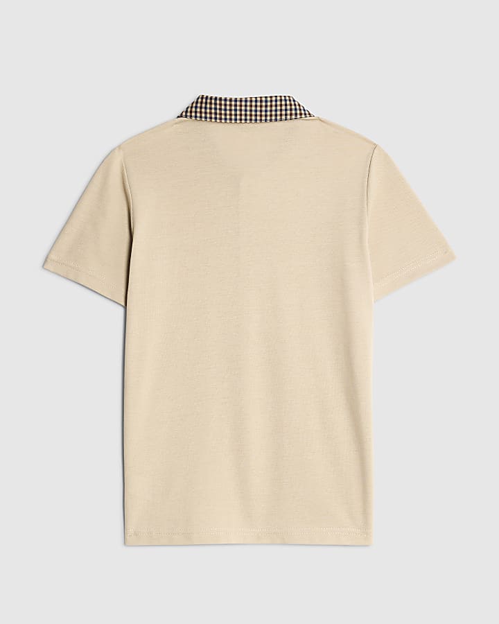 Boys Beige Contrast Collar Polo Shirt